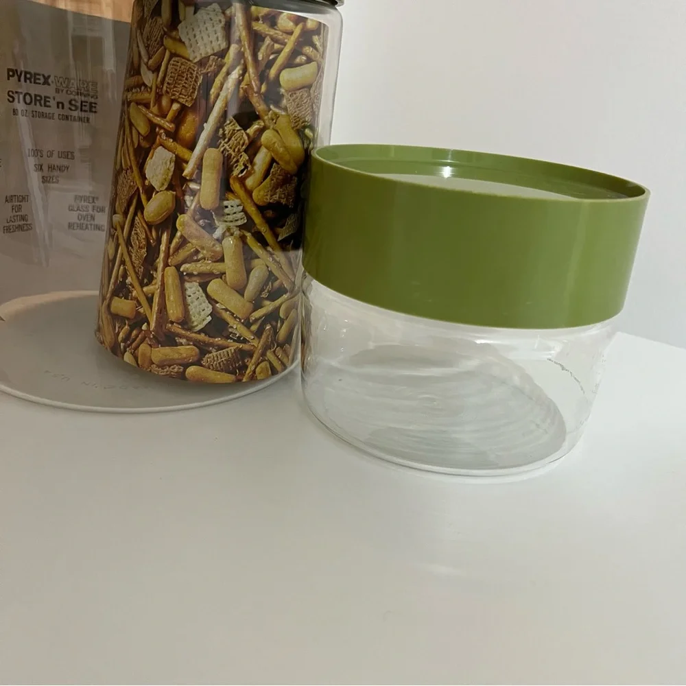 Vintage Pyrex Store N See Avocado Green Canister Set Of 2